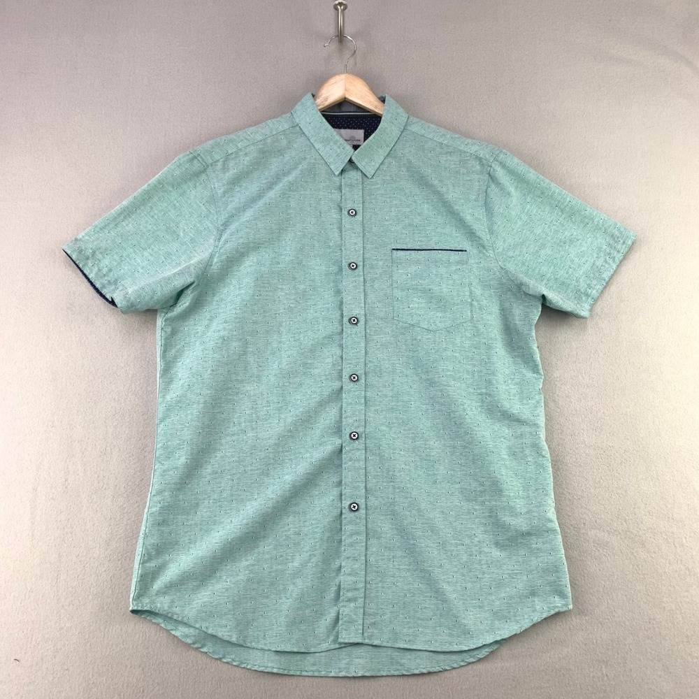 Craft + Flow Short Sleeve Button Down Shirt Mens Large Green Office